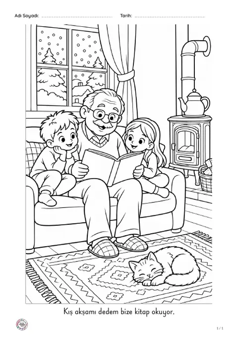 Dedem kitap okuyor boyama sayfası