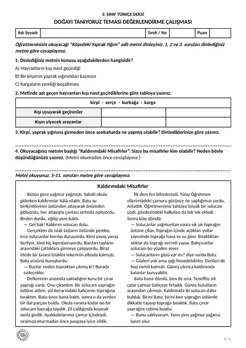 Doğayı Tanıyoruz tema değerlendirme