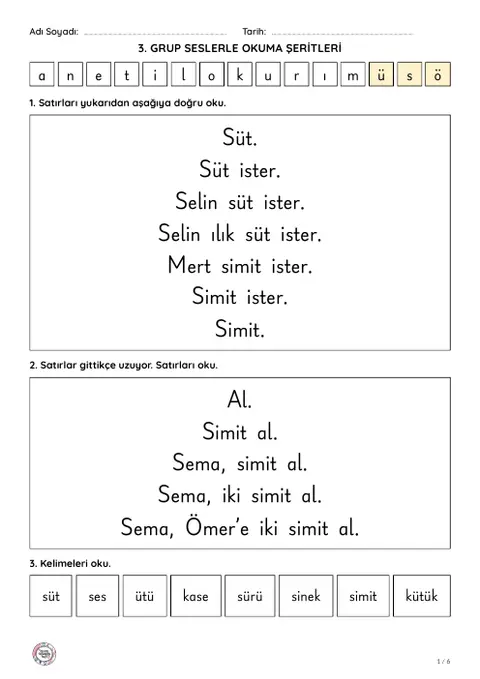 3. grup seslerle okuma şeritleri