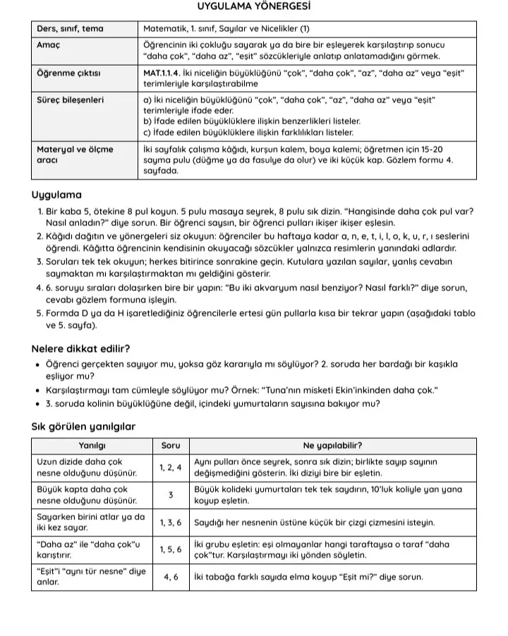 1. sınıf Matematik değerlendirme: Hangisi daha çok?